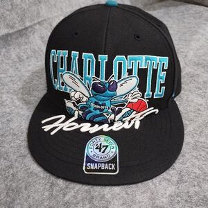 CHARLOTTE HORNETS SNAPBACK MEN'S HAT BLACK ADJUSTABLE 47 BRAND HARWOOD CLASSICS